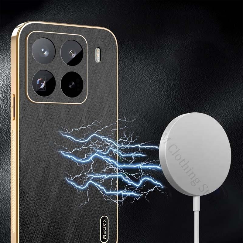 Для Xiaomi Poco X7 Pro Для Magsafe Магнитный Чехол с Гальваническим Покрытием Для POCO C75 C61 Золотистый Шелковистый Текстурный Кожаный Чехол Для Poco M6 F6 X6 Pro