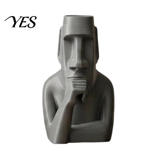Compact Desktop Sculpture Moai Thinker Statue, 3D Printed Creative Figurine, Fun Ornament Statue for Home Office Desk Shelf Decoration Stone