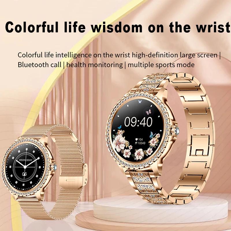 2025 Fashion Luxury Gold Women Smart Watch Heart Rate Blood Oxygen Sleep Monitoring Diamond Bracelet Bluetooth Call Smartwatch Ladies
