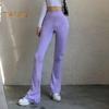 Women Flared Pants High Waist Striped Print Solid Color Casual Trousers Slim Fit Elastic Bottoming Slacks Daily Wear