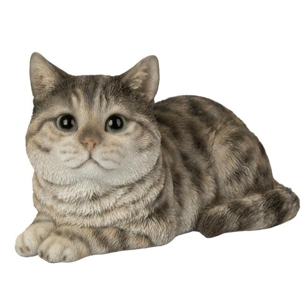 Ubia Lying Tabby Cat, 17 X 10.5 X 9.8 Cm, Doll Figurine, Animal Ornament, Garden Decor, Realistic, Cute Cat, H24178-20