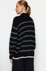 Женский модный новый свитер, черный вязаный свитер в полоску с широким узором