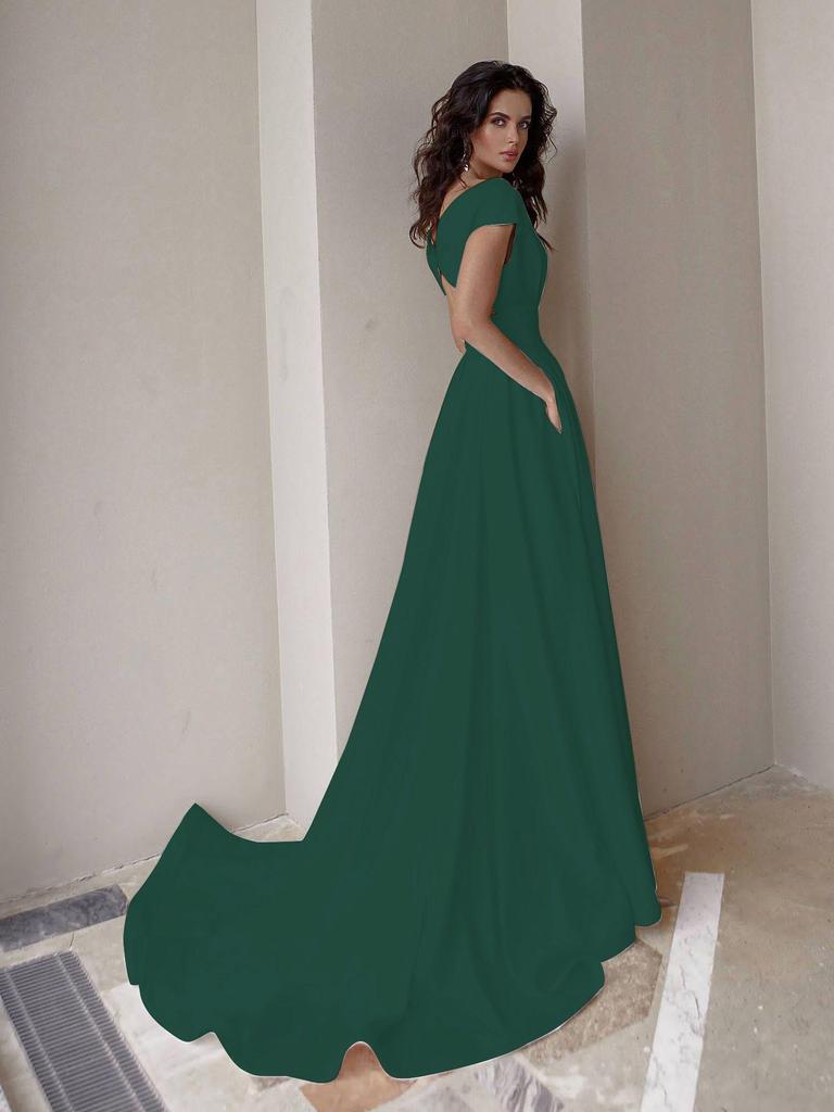 Весеннее европейско-американское платье-футляр с оборками на груди, разрезом до середины талии, 2025 г.