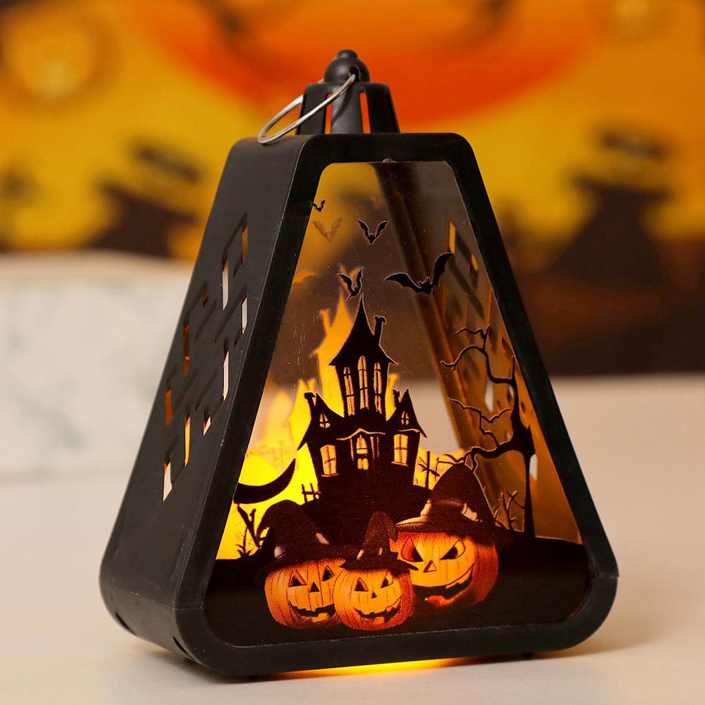 Halloween Decorations, LED Shadow With Haunted House Scenes, Black Triangular Decorative Lights, Suitable For Desks, Walls, And Hanging.