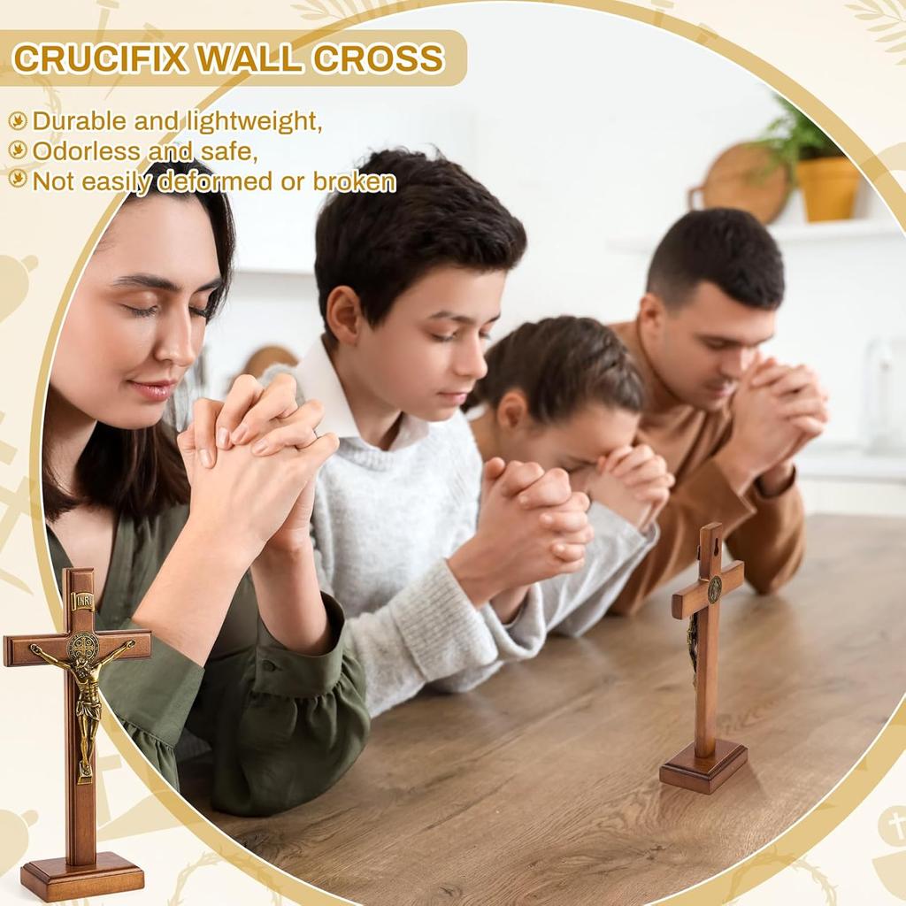 Leinuosen 101 дюйм Деревянный крест настенный и настольный Католический деревянный крест-подставка Украшение Иисус Христос Дом Крещение Святое Причастие Церковь