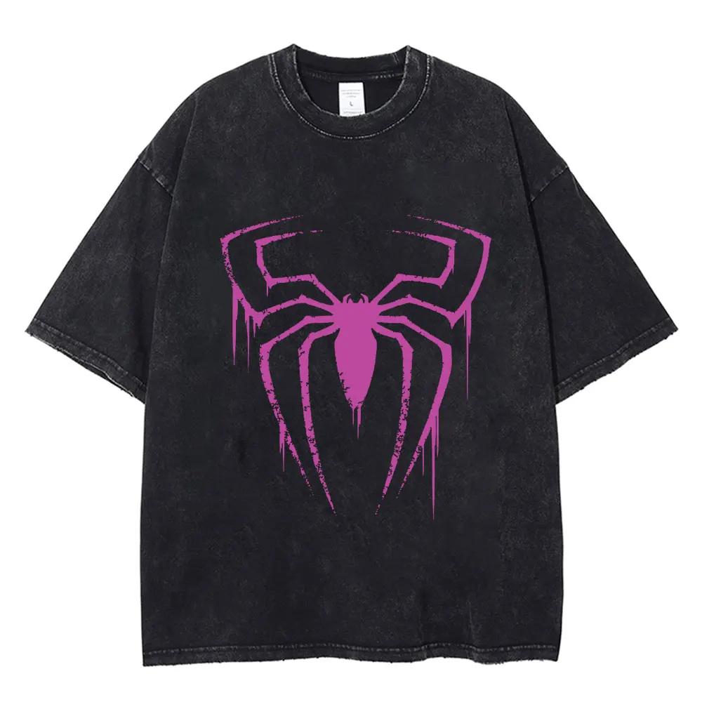 Футболка с принтом паука, винтажная, стираная, хип-хоп, мужская, женская, футболка, Harajuku, готика, панк, хлопок, летние свободные футболки, уличная одежда, Y2k