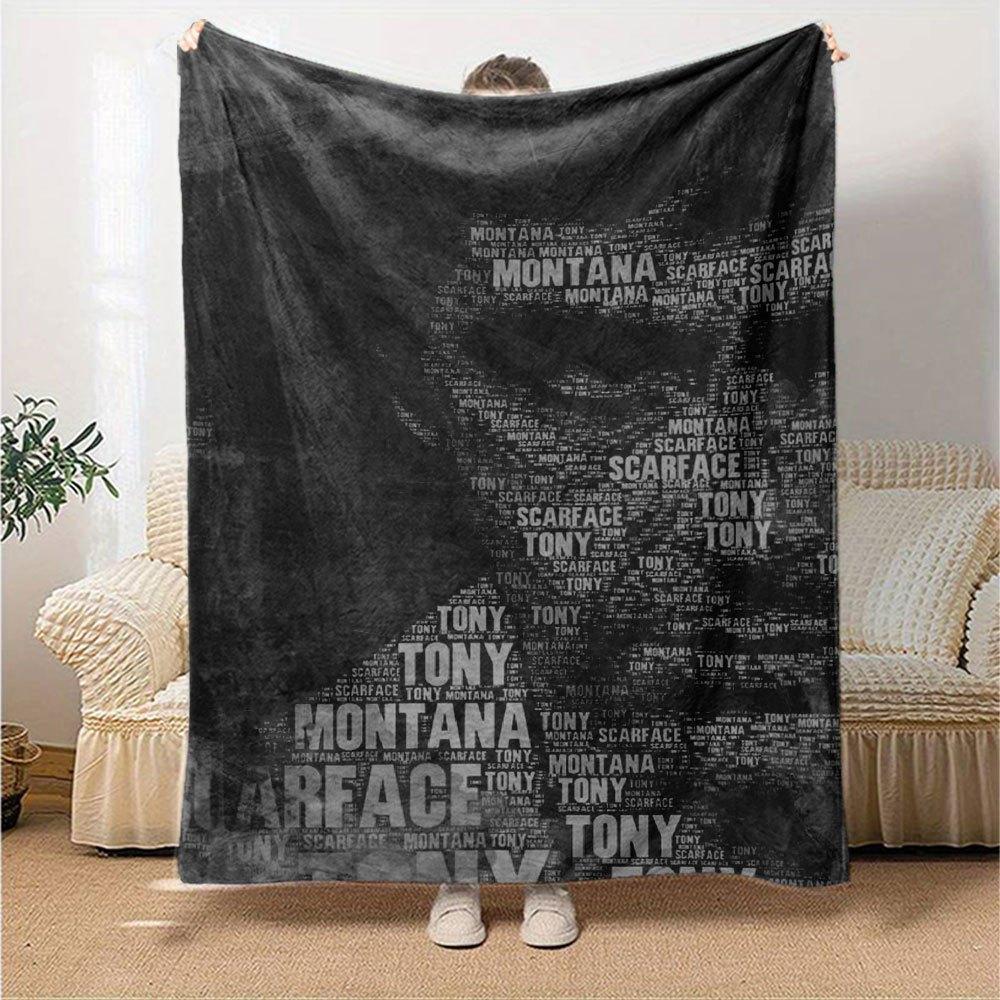 1pc Scarface-Inspired Flannel Blanket - Soft Cozy All-Season Throw for Bedroom, Sofa, Camping, Travel - Perfect Gift for Movie FansB28
