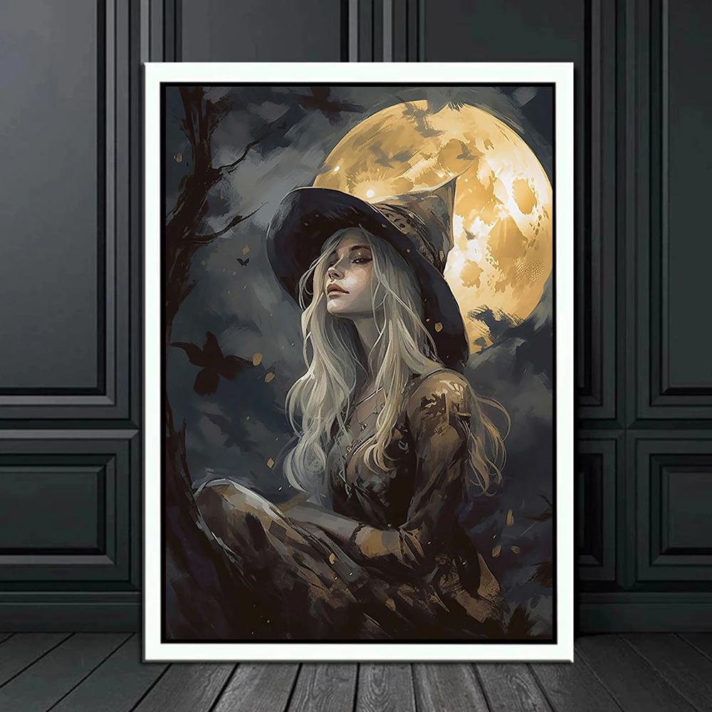 Dark Academy Art Wall Poster Victoria Crow Witch Ghost Halloween Background Decoration Gothic Image Printing Canvas Painting