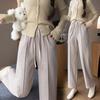 Wool Blend Fleece Lined High Waist Straight Leg Pants Outdoor Wear Winter Wide Leg Warm Thick Floor Length Trousers Slim Fit Straight Cut Women Pants