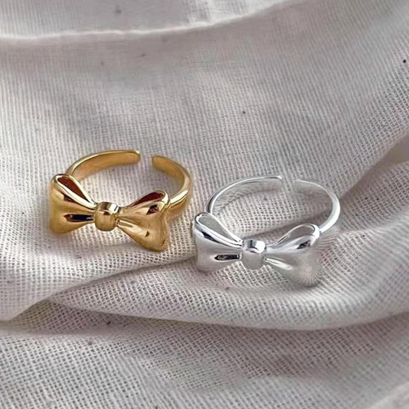 Bow Ring, Women's Simple Niche Design, Plain Ring Ring, Sweet, Small and Fresh Opening, Adjustable Index Finger Ring
