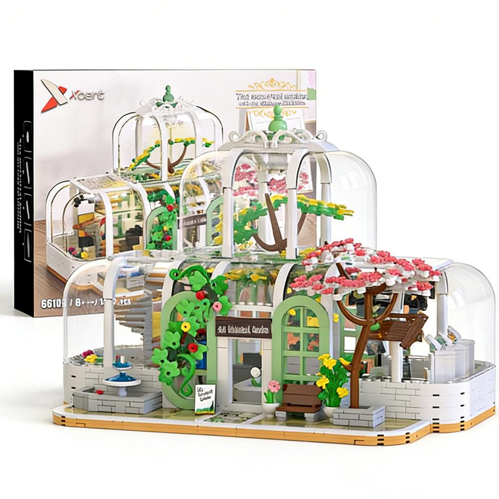 Нетоксичные 1482 детали Строительные блоки Ботанический сад Прозрачный Уличная сцена Цветочный домик Модель Настольное украшение Игрушки для детей Праздничные подарки