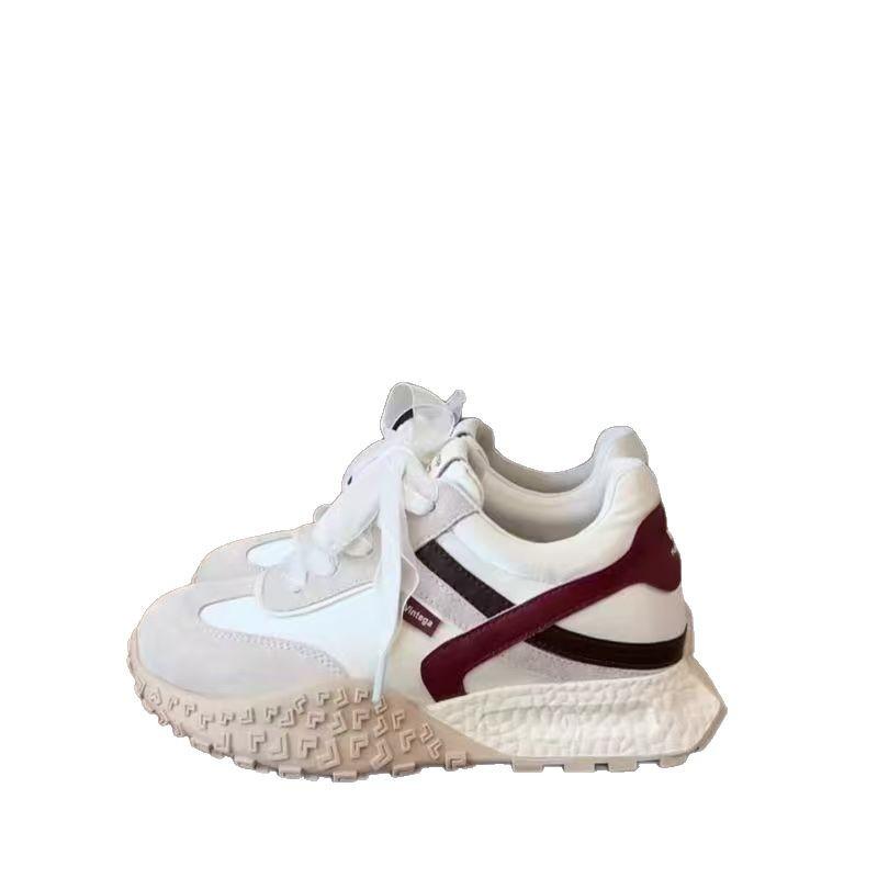 Маленький человек толстоподошвенные туфли Форрест Гамп женские повседневные туфли 2025 новые маленькие белые туфли женские универсальные ленточные цветовые сочетания немецкая тренировочная обувь