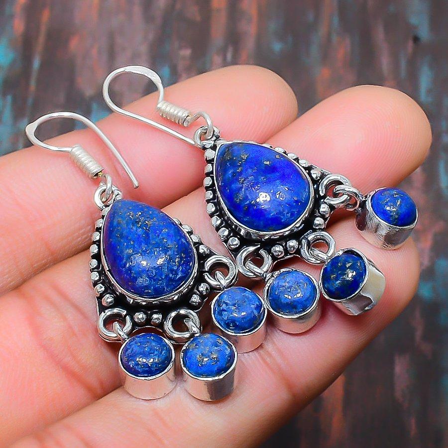 Lapis Lazuli Gemstone 925 Sterling Silver Handmade Jewelry Earring For Thanksgiving