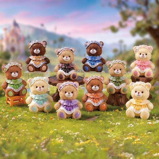 Мини-фигурка мультяшного медвежонка Маленькие фигурки медвежат из смолы с платьем Милые топперы для торта для поделок своими руками Домик для кукол Сад фей Микро-ландшафтный декор