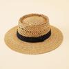 Женская летняя шляпа от солнца соломенная плетеная в стиле ретро в английском стиле с плоским верхом, сплошная цветная шляпа с широкими полями, защита от УФ-лучей, пляжная кепка для отпуска