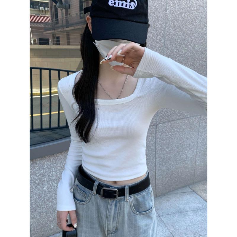 White shirt women's collar front shoulder bottoming shirt spring short open button long sleeve inner top