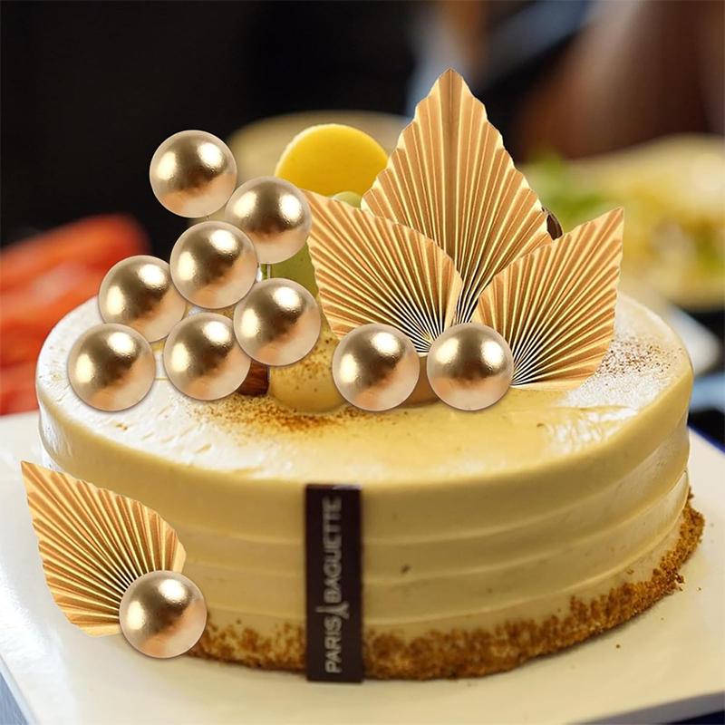 24Pcs Gold Balls Cake Toppers Gold Palm Leaves Cake Decorations Insert Decorations for Birthday Baby Shower Wedding Party Decor