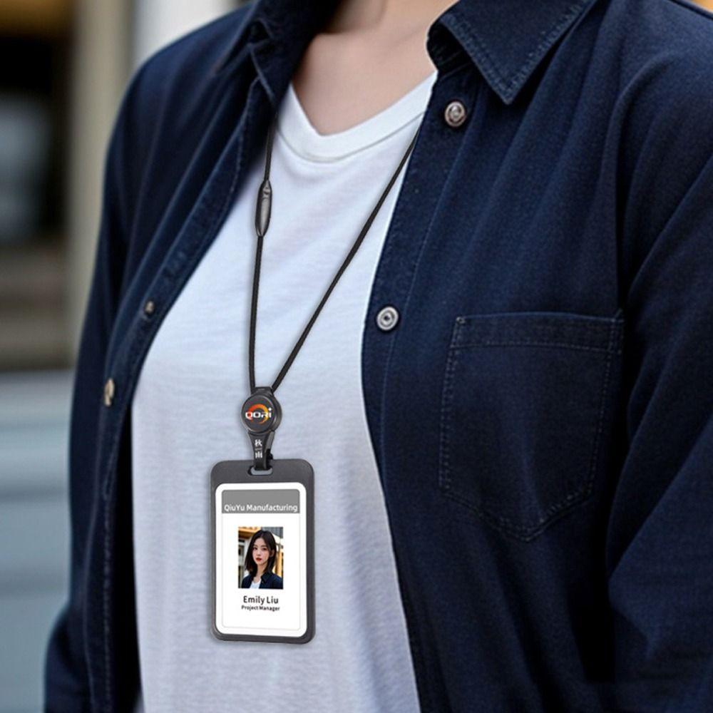 Double Sides Card Holder Transparent with Lanyard Card Bag Retractable Badge Reel Removable Card Case Office Supplies