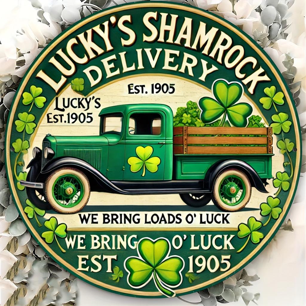 Деревянная винтажная деревянная табличка Lucky'S Shamrock Delivery - высококачественная круглая табличка в виде венка, подходит для двери, стены, дома, комнаты, фермы, улицы, магазина