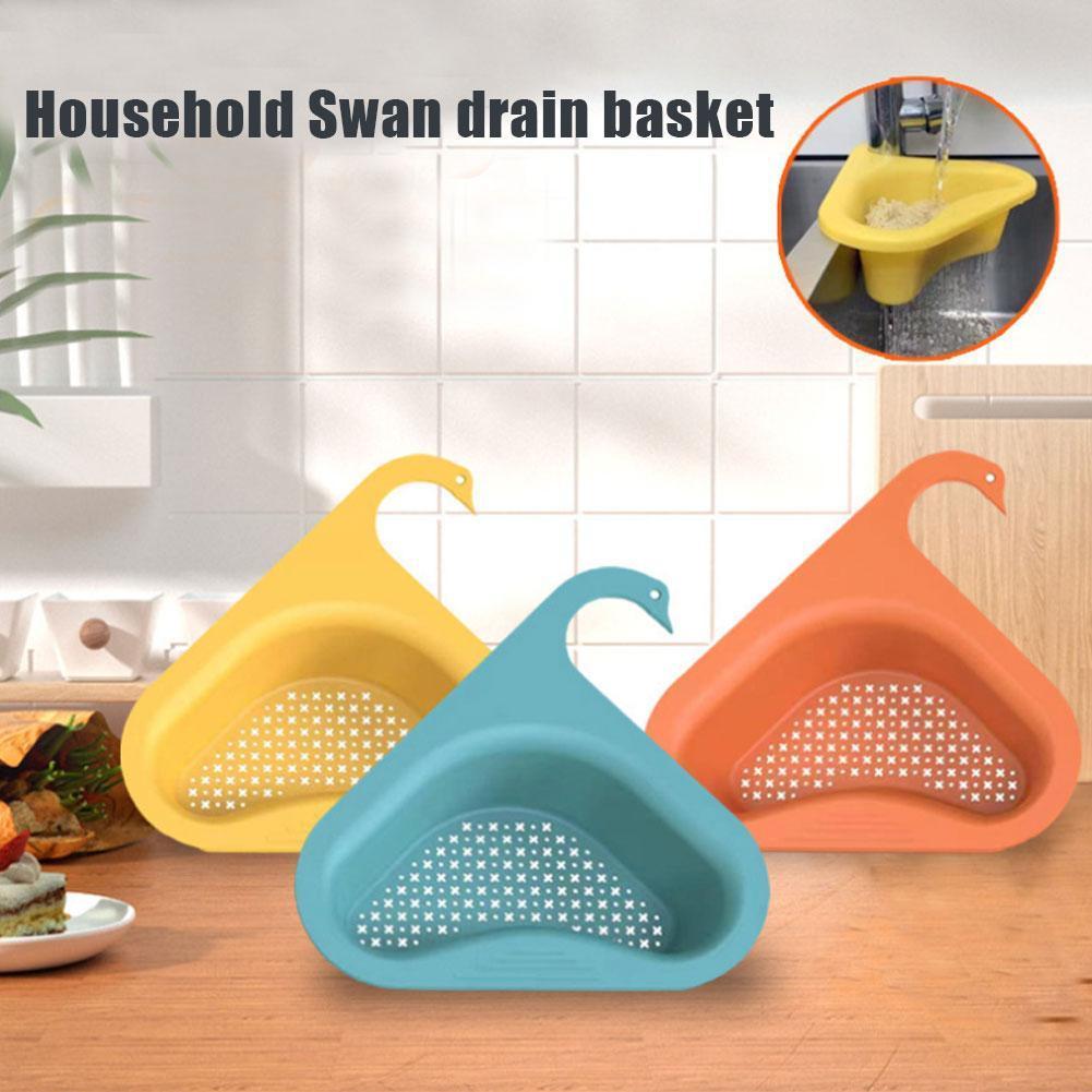 Sink Drain Basket Hanging Drain Rack Filtering Safe Durable Creative Swan Design Wet Dry Waste Separate Kitchen Accessories