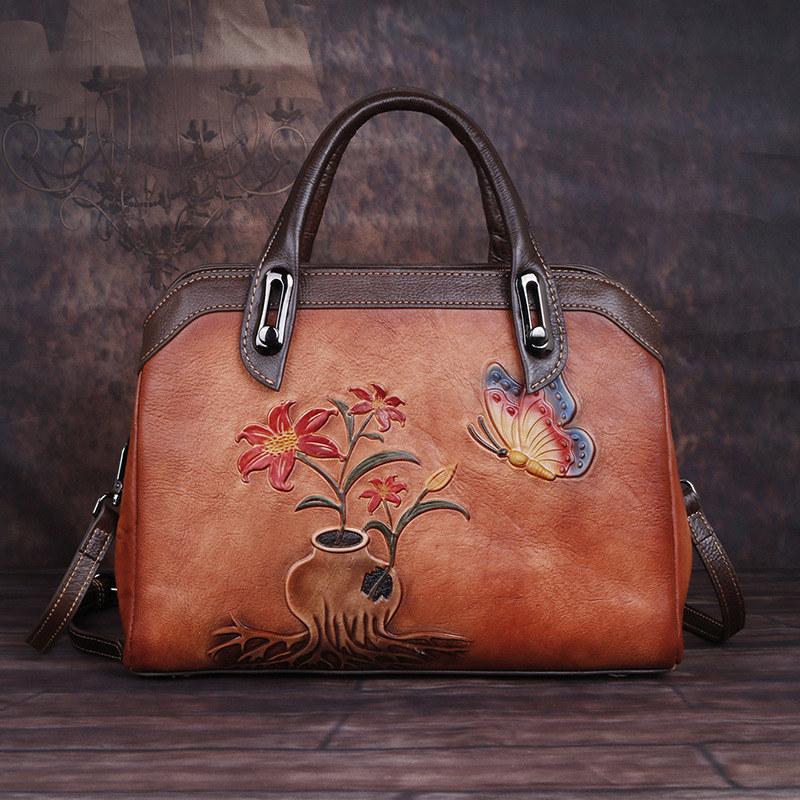 Vintage Embossing Women Handbags Genuine Leather Shoulder Bags Fashion Crossbody Bag for Ladies Purse GZW