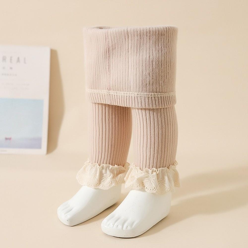 Lace Trim Seamless Footless Tights High Waist Tights Pantyhose Elastic Leggings Autumn Winter