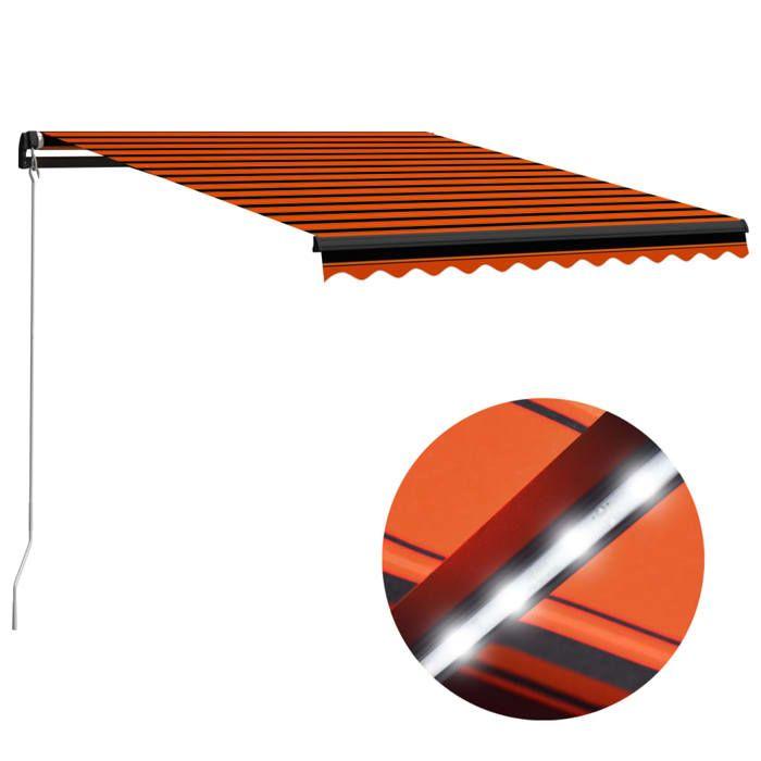 VidaXL Auvent manuel rétractable avec LED 300x250 cm Orange et marron 3055223