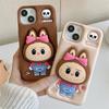 Kawaii Skeleton Camisole Skirt Labubu Monsters Чехол Мягкий силиконовый чехол с подставкой-держателем для iPhone 11 12 13 14 15 16 Pro Max