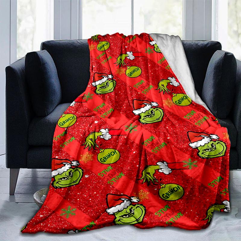 1Pc Grinch Christmas Blanket Soft And Comfortable Casual Warm Camping Travel Christmas Halloween Gift M921656