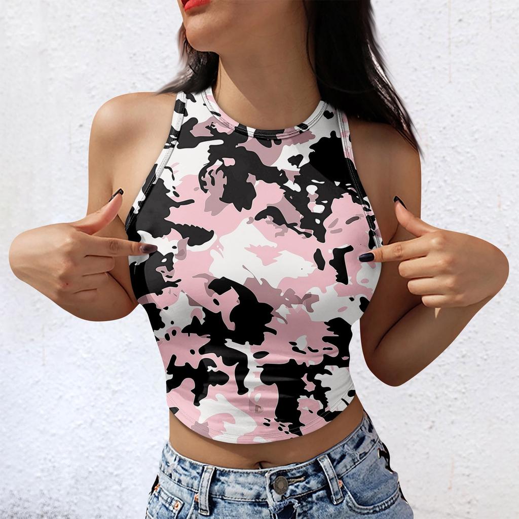 Женская модная базовая майка без рукавов с камуфляжным принтом