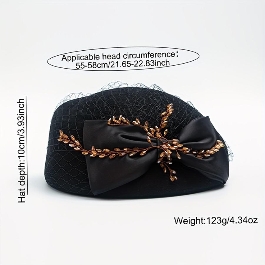 Women's Temperament Mesh Top Hat, Wool Felt Hat, British Retro Hat, Fashionable Bow Beret Hat