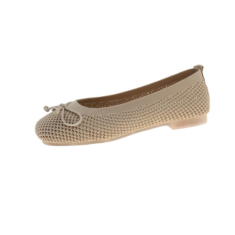 Милые Сладкие Балетки для Женщин Летние Повседневные Обувь без Шнурков с Круглым Носком для Женщин Однотонная Эластичная Ткань Бантик Повседневная Обувь