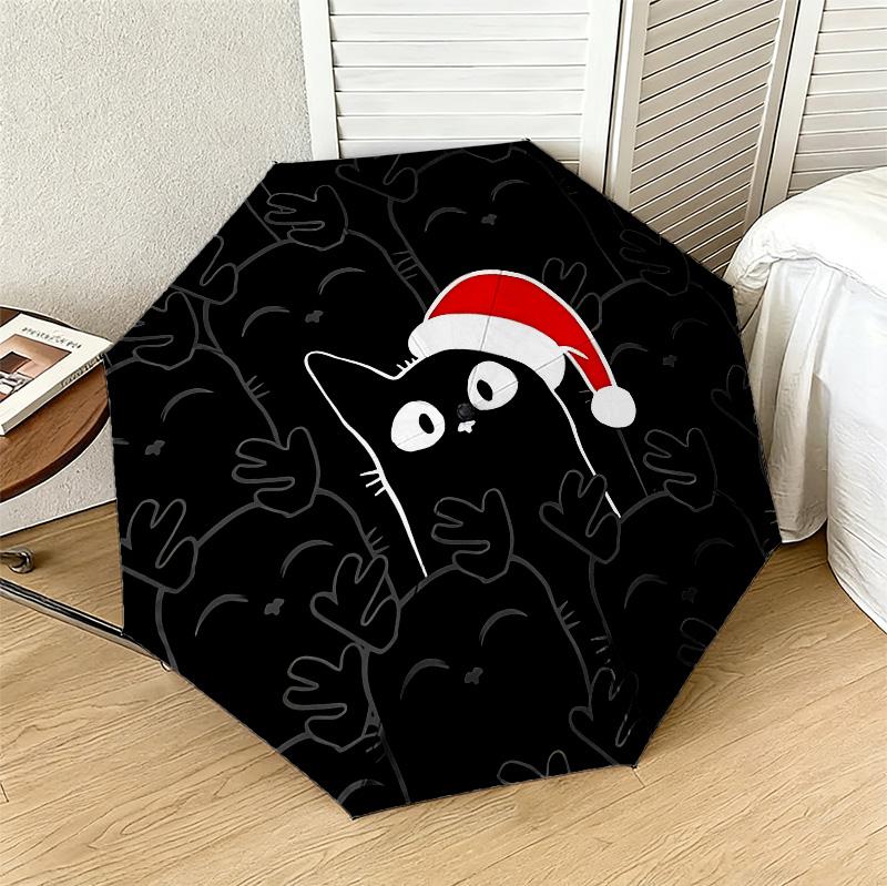 Christmas Cats 8 Ribs 3Fold Black Glue Uv Protection Umbrella Sun Protection Rainproof Compact Folding Umbrella For Travel Daily Use C923424