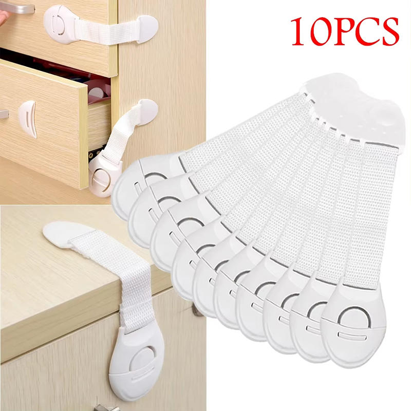 5pcs/10pcs White Safety Locks No-Drill Drawer and Door Latches Child Baby Safety Lock Cupboard Drawer Cabinet Door Fridge Security Protector Locks