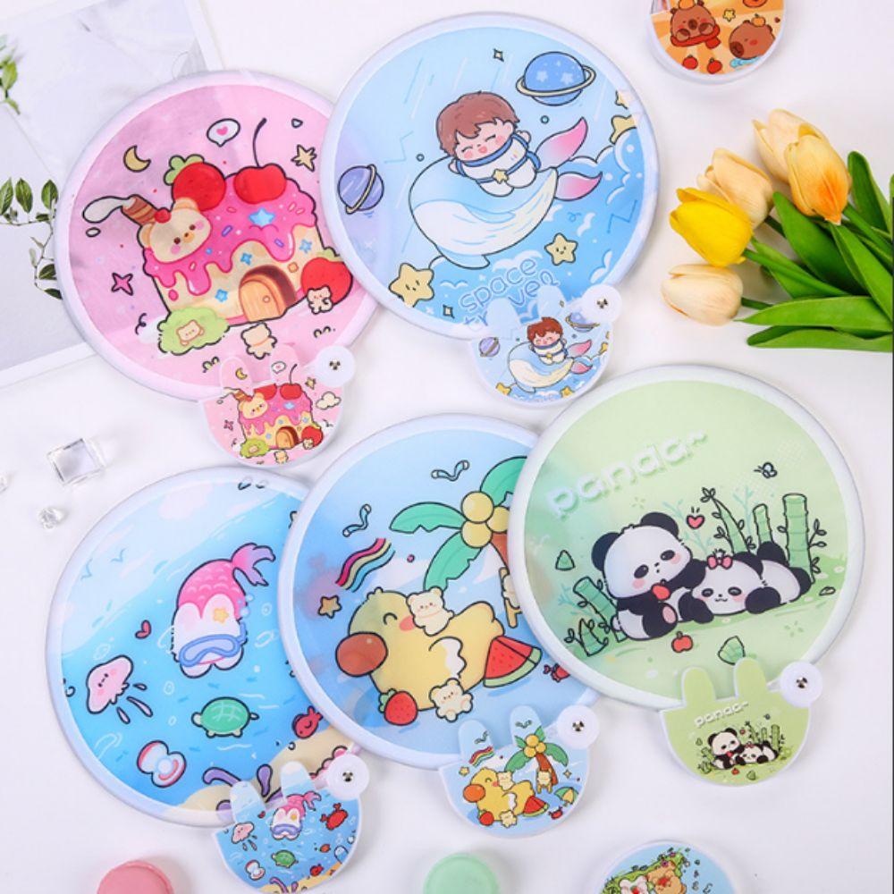 Cartoon Group Fan Round Pocket Fan Mini Portable Fan Folding Fan  for Beach