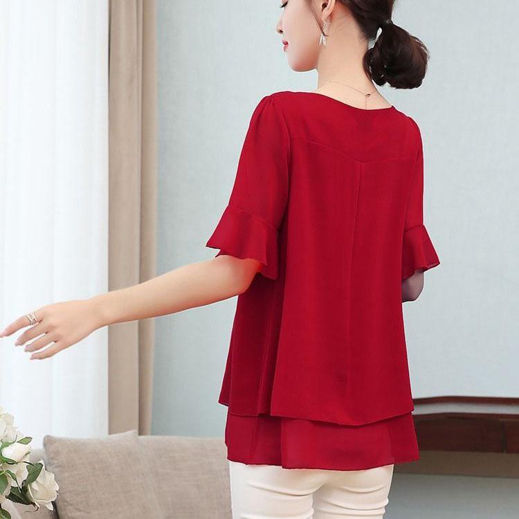 Chiffon Shirt Women Summer Large T-shirt Short Sleeve Solid Loose Top Casual Oversized T-shirt Korean Fashion Clothes for Women Shirts and Blouses