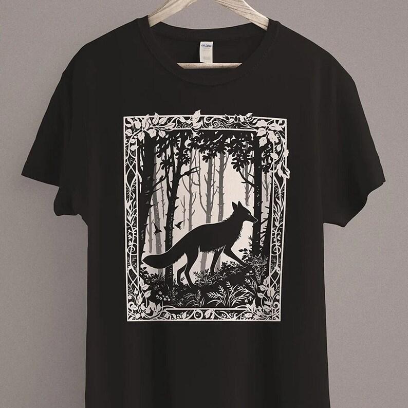 Woodland Fox T-shirt Cottagecore Aesthetic Goblincore Fall Shirt Dark Academia Clothing Outdoor Shirt Dark Fantasy Aesthetic Top