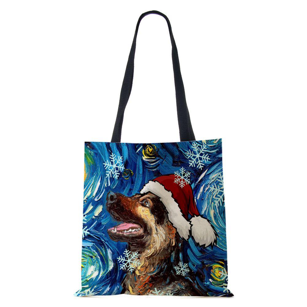 Рождественская холщовая сумка-шоппер для собак и кошек с принтом Харадзюку для женщин, многоразовая сумка через плечо, повседневная, большой вместимости, складная сумка-тоут CLE