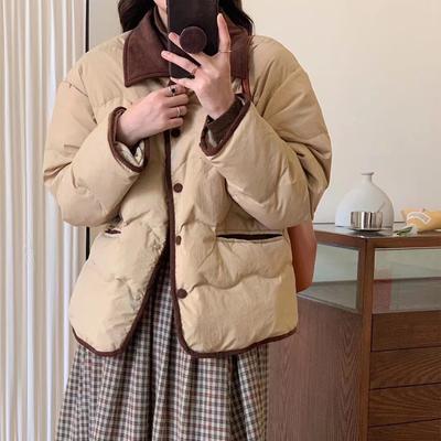 Зимний легкий пуховик в корейском стиле с коротким пальто с откидным воротником
