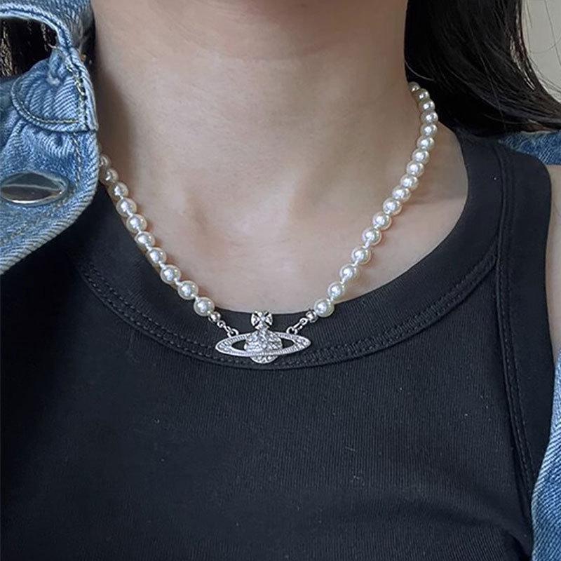 Женское колье из розовых бриллиантов, жемчуга Сатурна - Звездный стиль, полностью бриллиантовая ключичная цепочка, Идеальный универсальный рождественский подарок