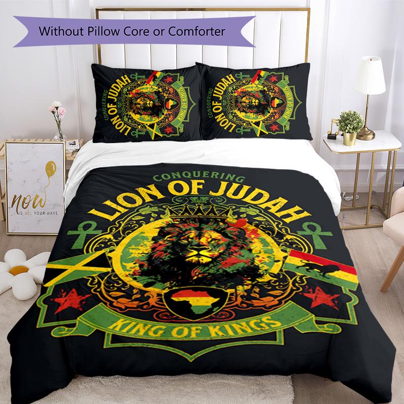 Rastafari Lion of Judah 3pcs Bedding Set Duvet Cover Closure Includes 1 Duvet Cover & 2 Pillowcases for All Seasons Bedroom Home Dorm Decor