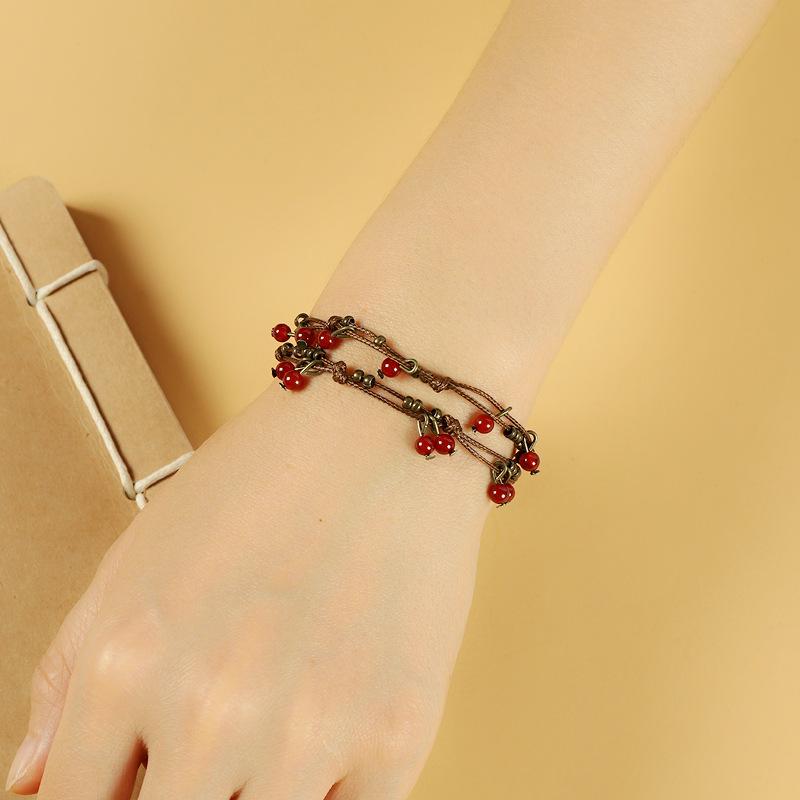 BLINGBAY женский браслет плетеный веревочный браслет в стиле ретро с вишней женский литературный этнический стиль двухслойный простой браслет аксессуары подарок