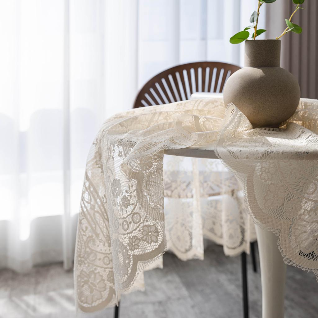 Cloth Daddy Ins Style Beige Lace Table Cloth Hollow Round Western Food Cafe Party Tablecloth Tablecloth