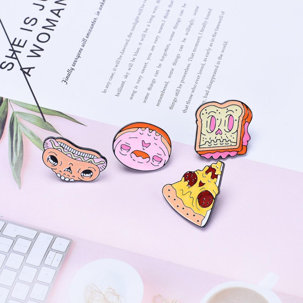 Vintage Halloween Lapel Pins Cute Cartoon Metal Brooch Cartoon Food Brooch  Holiday Decoration