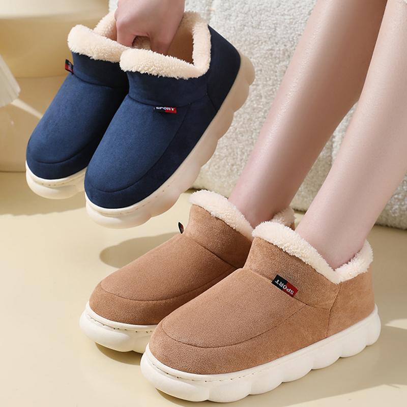 Warm Short Plush Indoor Suede Slippers Women 2025 Winter Soft Thick Bottom Non Slip Postpartum Shoes Fluffy Fur Home Shoes 45