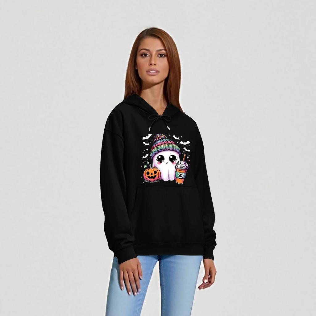 Женская однотонная толстовка с капюшоном с длинным рукавом и принтом на Хэллоуин