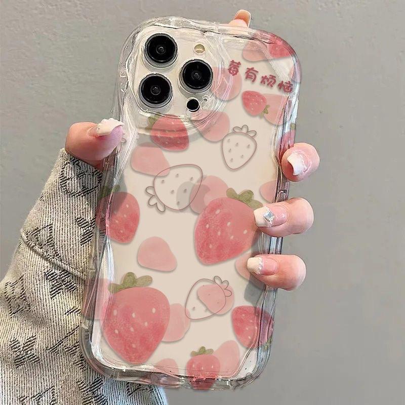 Pink Strawberry Flower for Apple 16 Mobile Phone Case 13promax Cream 12/11 Silicone X Anti-fall 15plus