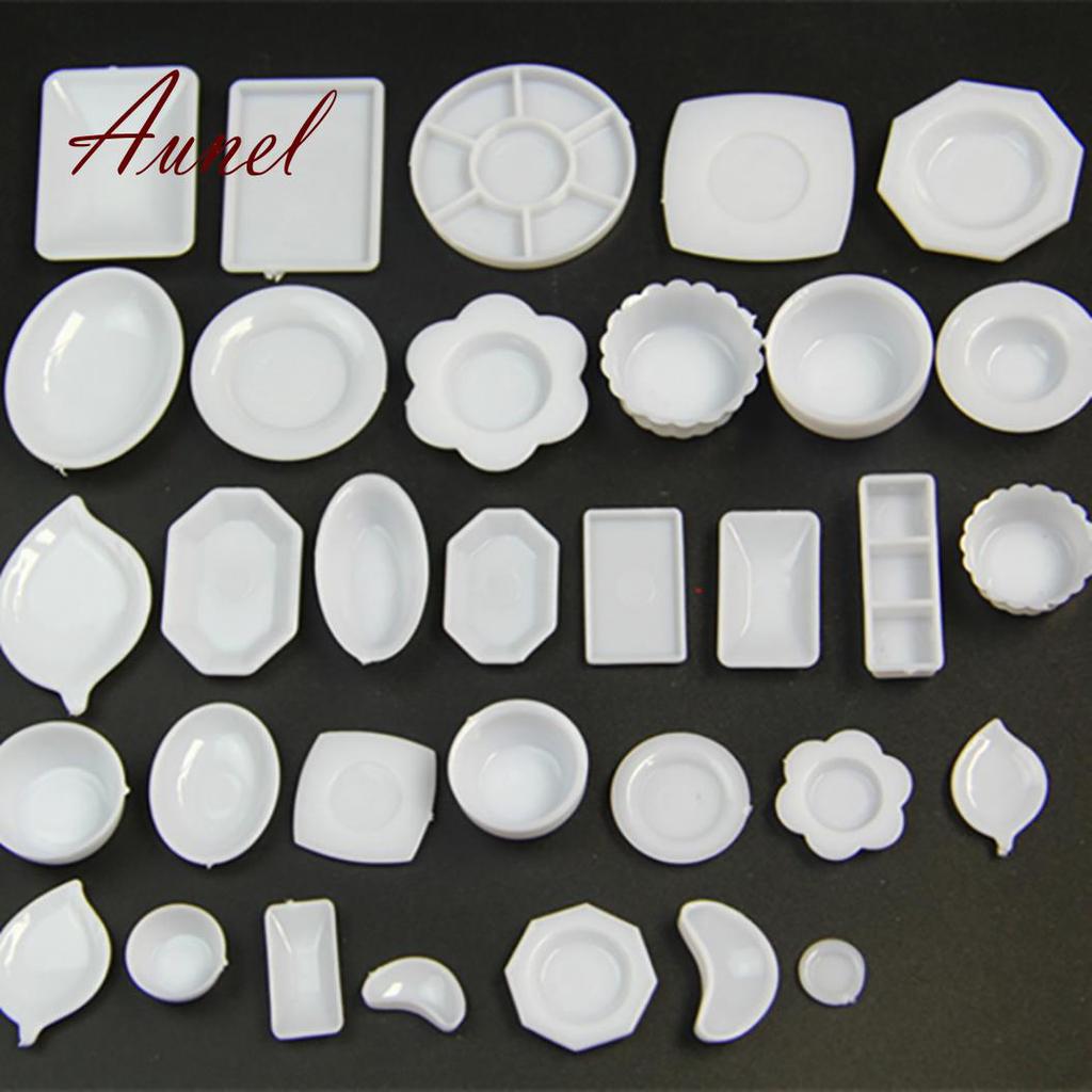 33Pcs 1:12 Dollhouse Miniature Kitchen Tableware Plastic Mini Plate Dishes Set