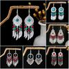 Bohemian Ethnic Tassel Earrings In Miao Silver with Turquoise