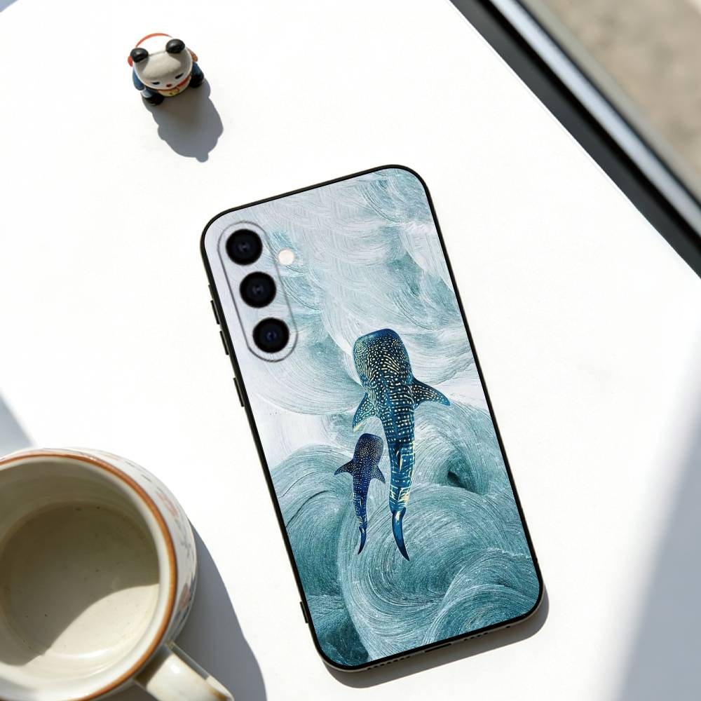 Whale Pattern Phone Case For Samsung Galaxy A73,A72,A71,A70,A53,A52,A51,Others Soft Black Cover